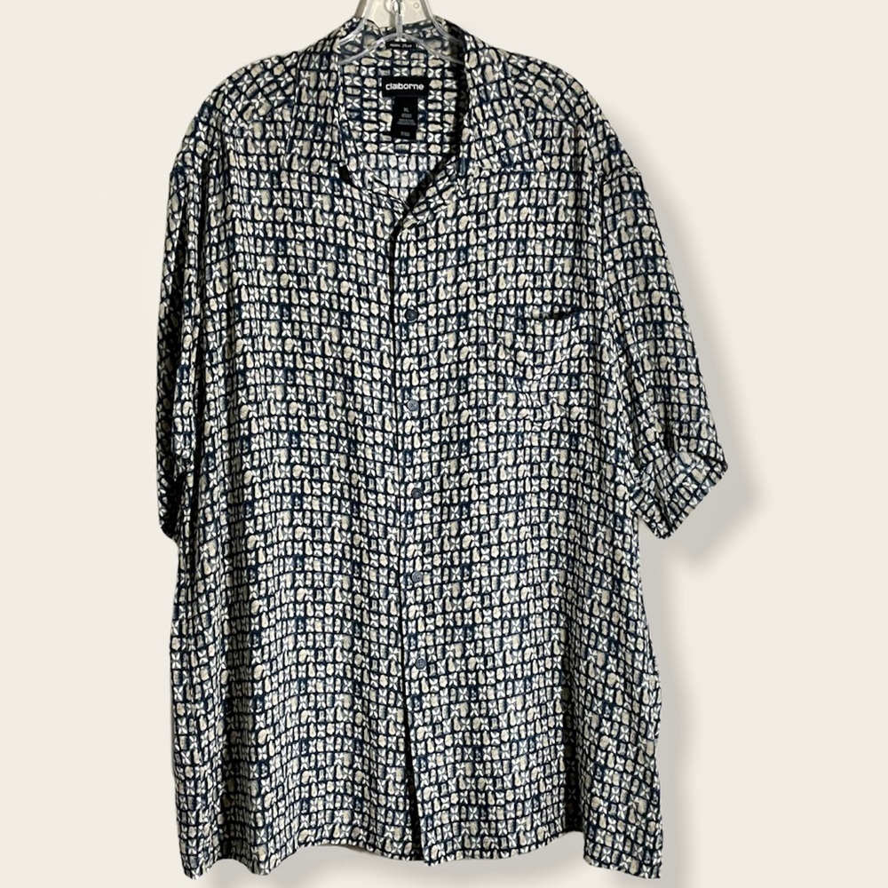 Claiborne 100% Silk Short Sleeve Washable, XL